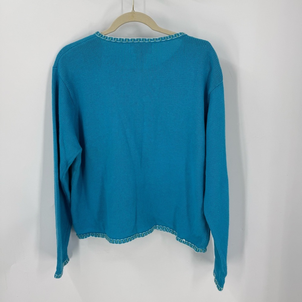 Casual living vintage cotton Cardigan w/ Frog /embroidered Lily pad Flower XL - Picture 3 of 15